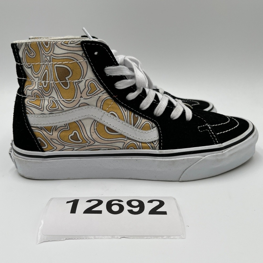 Vans Sk8-Hi Tapered Trippy Hearts Suede Sneakers Shoes M7/W8.5 Black Multi